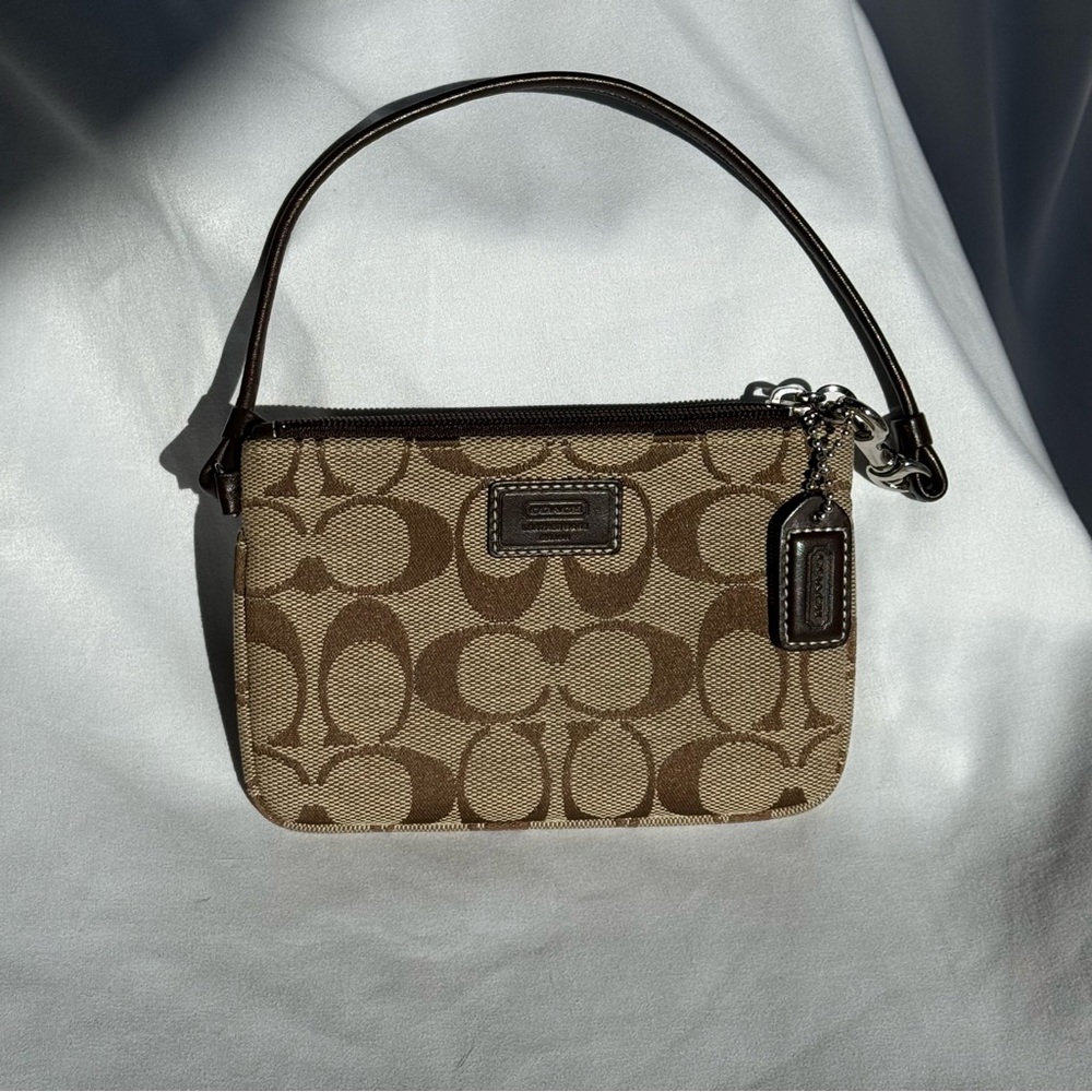 Coach Signature Brown Tan Wristlet EUC